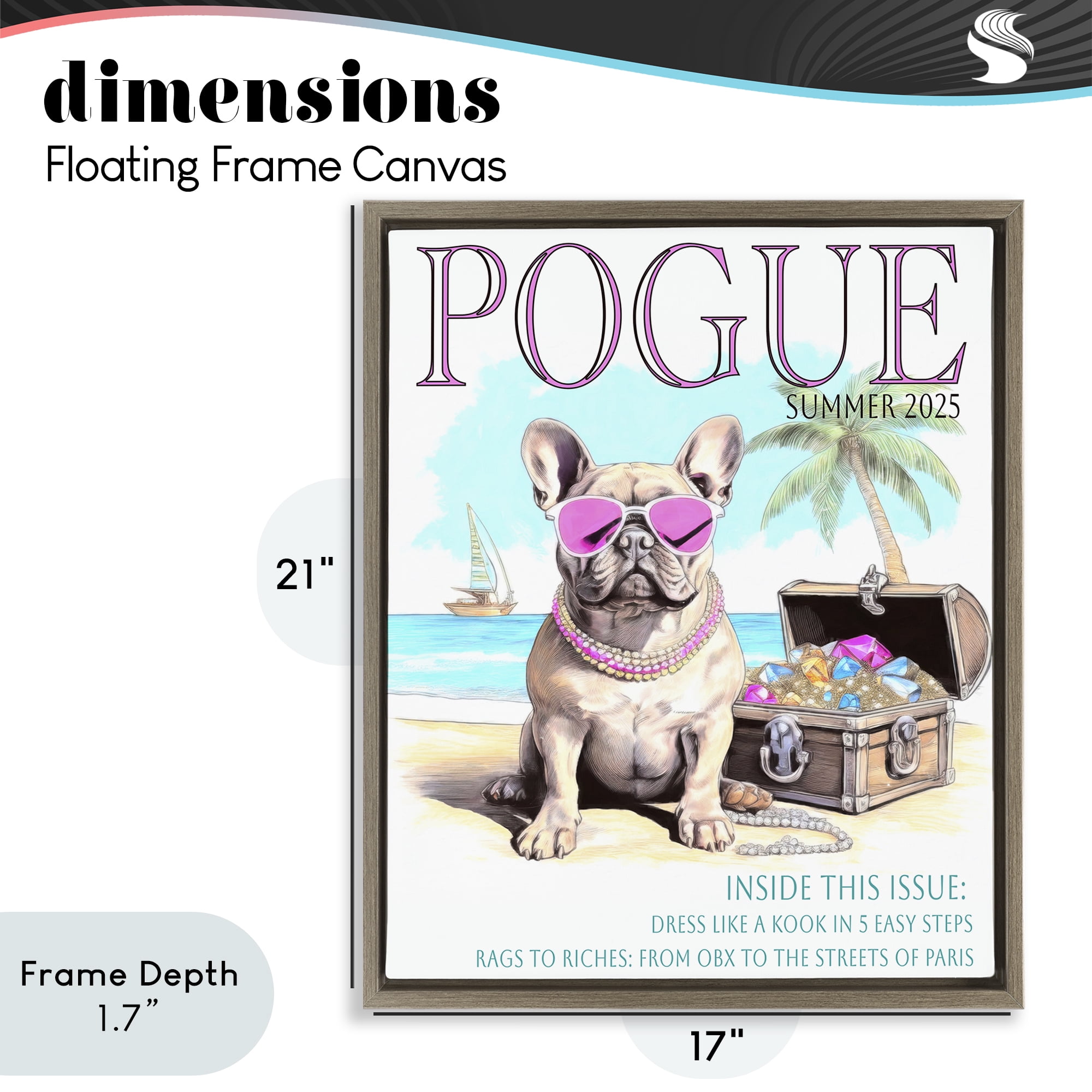 Stupell Industries Pogue Summer Dog Fashion Brown Framed Floater Canvas Wall Art, design by Grotto Studios