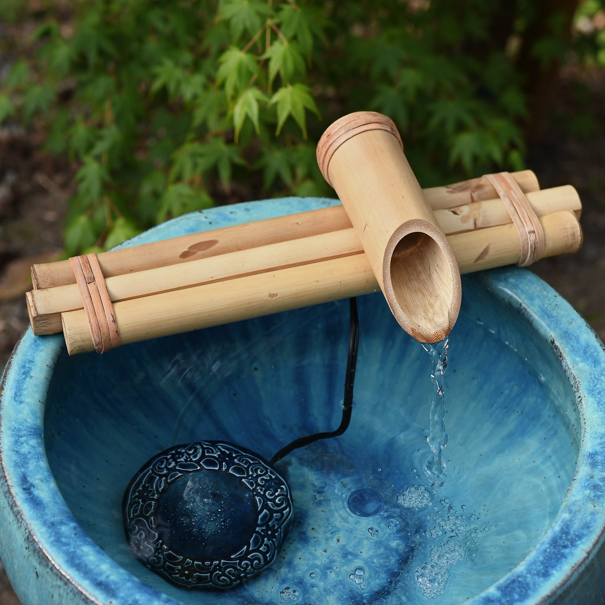 12" Bamboo Fountain Kit, 3-Arm Spout with Quiet Pump, Indoor/Outdoor – Container Not Included