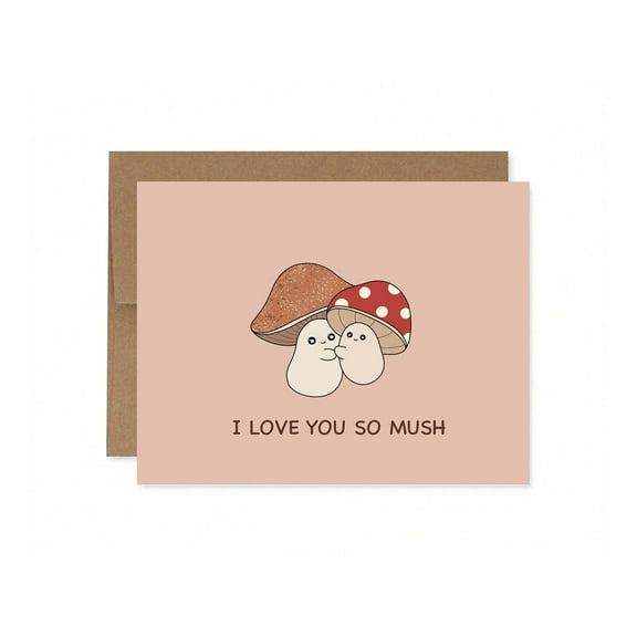 Cute Mushroom Love Card – "I Love You So Mush" Design – Blank Inside, Envelope Included – Ideal for Anniversaries, Birthdays, or Just Because