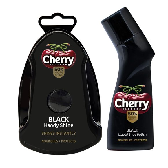 Cherry Blossom Liquid Shoe Polish 75ml (Black) + Handy shine (Black)