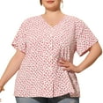 thumbnail image 2 of DARING DIVA Women's Plus Single Breasted Short Sleeve Floral Tops 1X Pink, 2 of 6