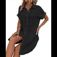 thumbnail image 2 of Vestido Túnica Holgado Informal de Verano para Mujer, de Algodón y , con Botones, Escote en V, Corta, Color Negro, Talla L, 2 of 7