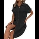 thumbnail image 2 of Vestido Túnica Holgado Informal de Verano para Mujer, de Algodón y , con Botones, Escote en V, Corta, Color Negro, Talla L, 2 of 7