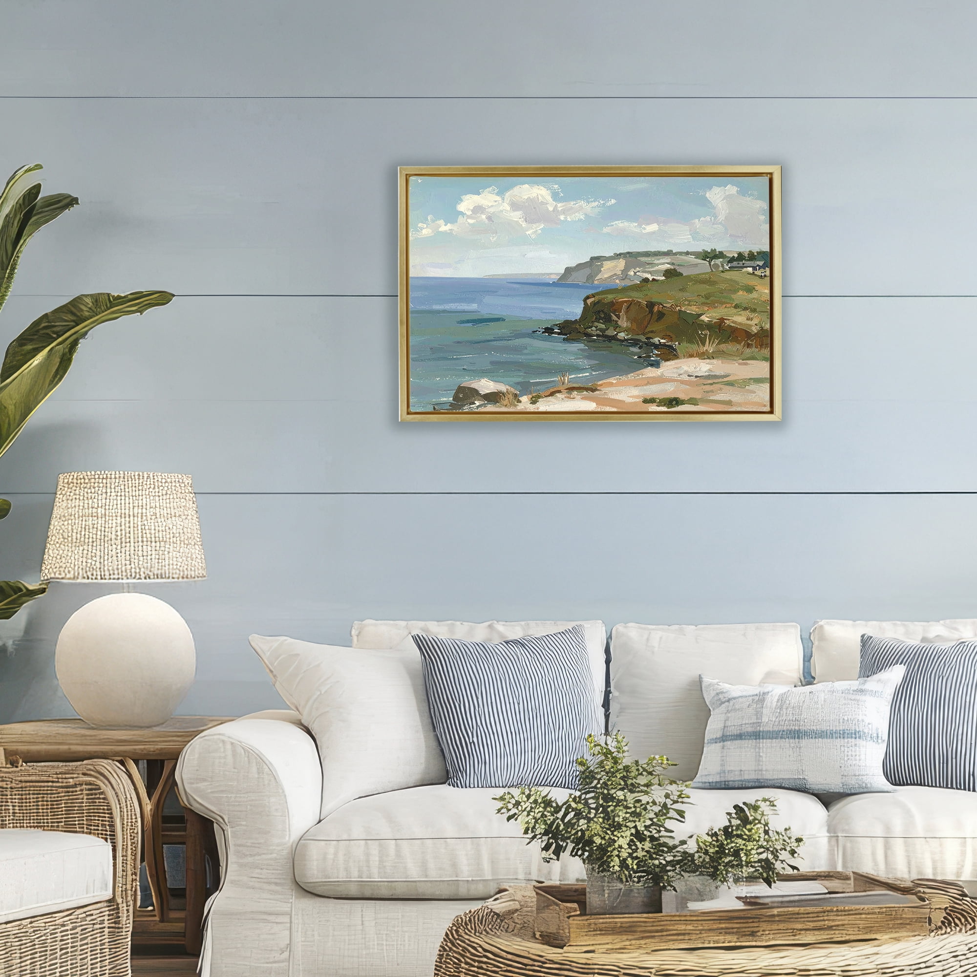 Stupell Industries Along The Shore Scenery Gold Framed Floater Canvas Wall Art, design by Alonza Saunders