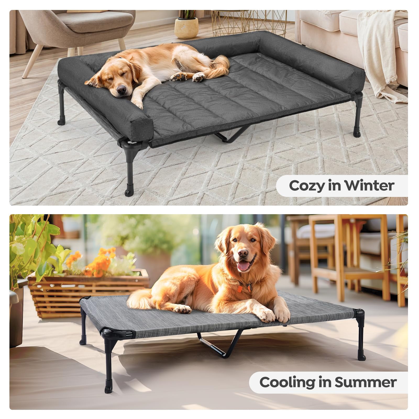 Elevated Dog Bed Add Removable Waterproof Bolster Cushion Mat  Raised Pet With Breathable Teslin Mesh No-slip Feet Sofa For Indoor Outdoor Xxlarge Black