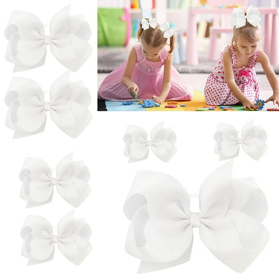 7PCS Girls Hair Ties Grosgrain Ribbon Bows \u200bElastic Hair Ties Ponytail Holders for Kids Children Teen (White)