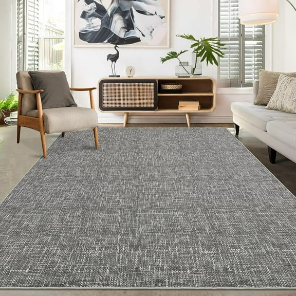 6' x 9' Washable Area Rugs, Distressed Modern Abstract Office Carpet Low Pile Rug Non Slip Farmhouse Floor Cover, for Living Room Bedroom, Gray