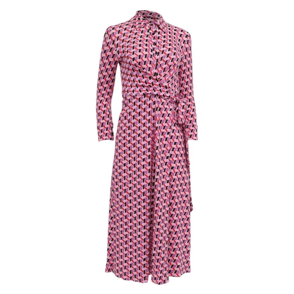 Pre-Owned Diane Von Furstenberg Sana Geometric-Print Midi Dress in Multicolor Viscose
