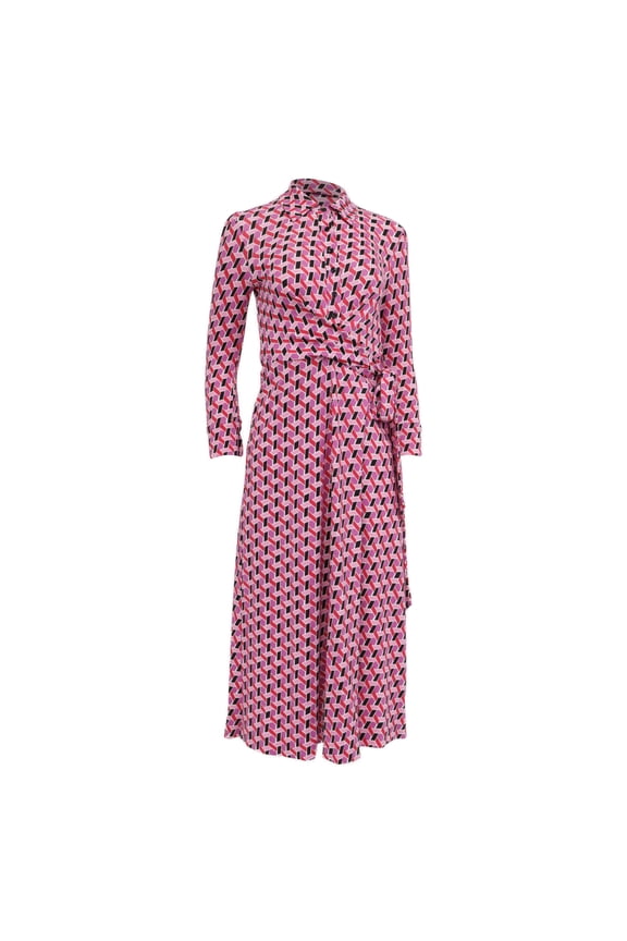 Pre-Owned Diane Von Furstenberg Sana Geometric-Print Midi Dress in Multicolor Viscose