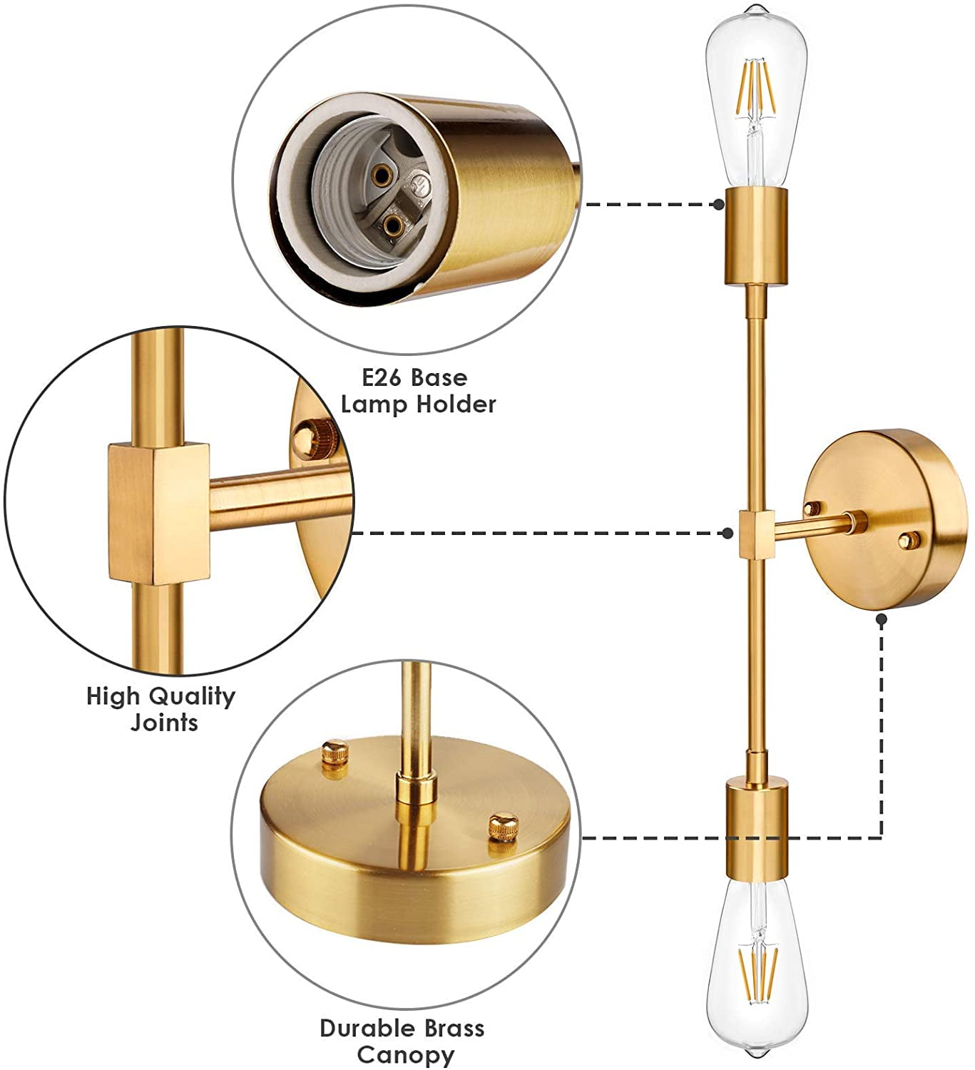 LNGOOR Wall Sconce 2 Lights Bathroom Vanity Modern Industrial Wall Lamp Wall Mount Lighting Fixture, Gold