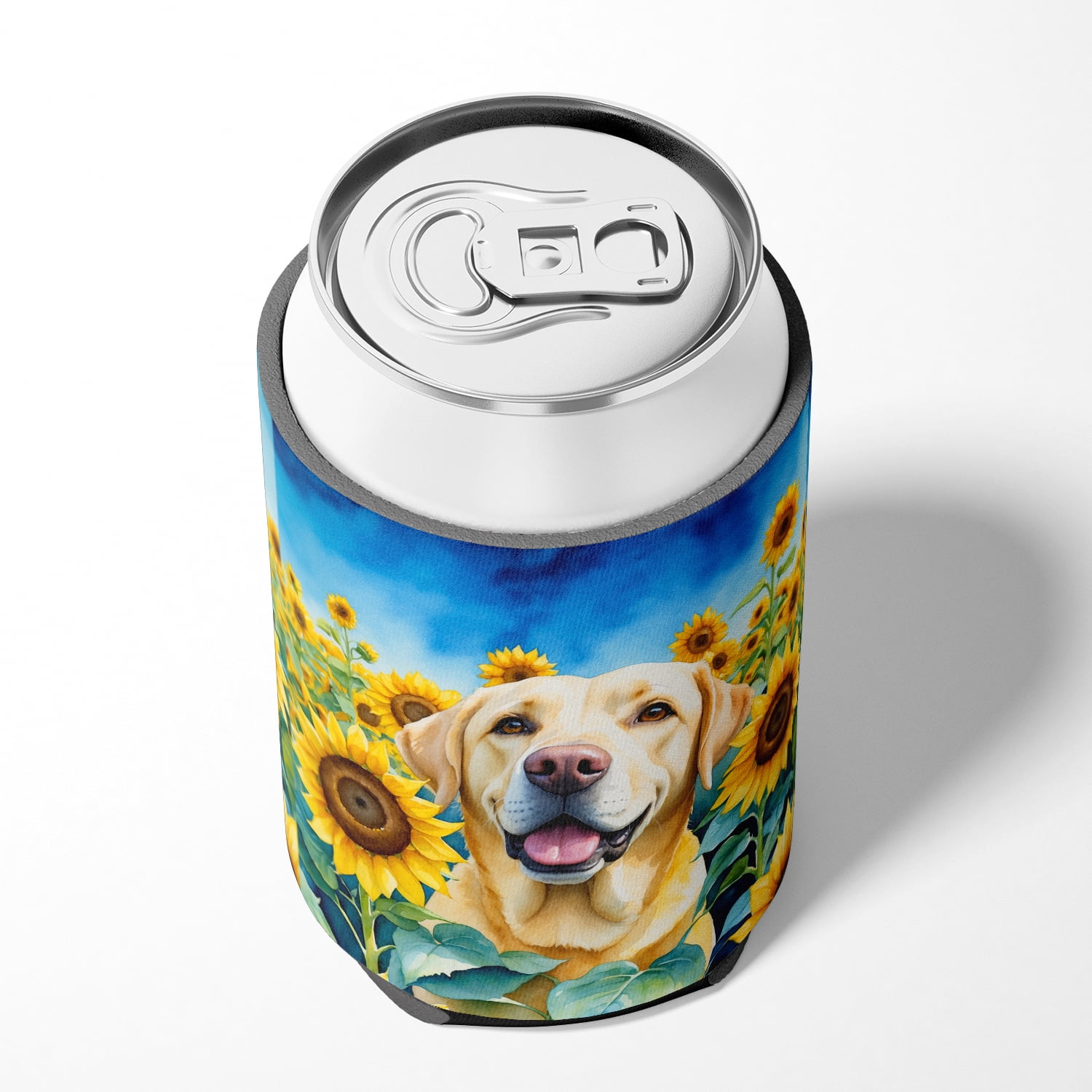 Labrador Retriever in Sunflowers Can or Bottle Hugger 3 in x 5 in
