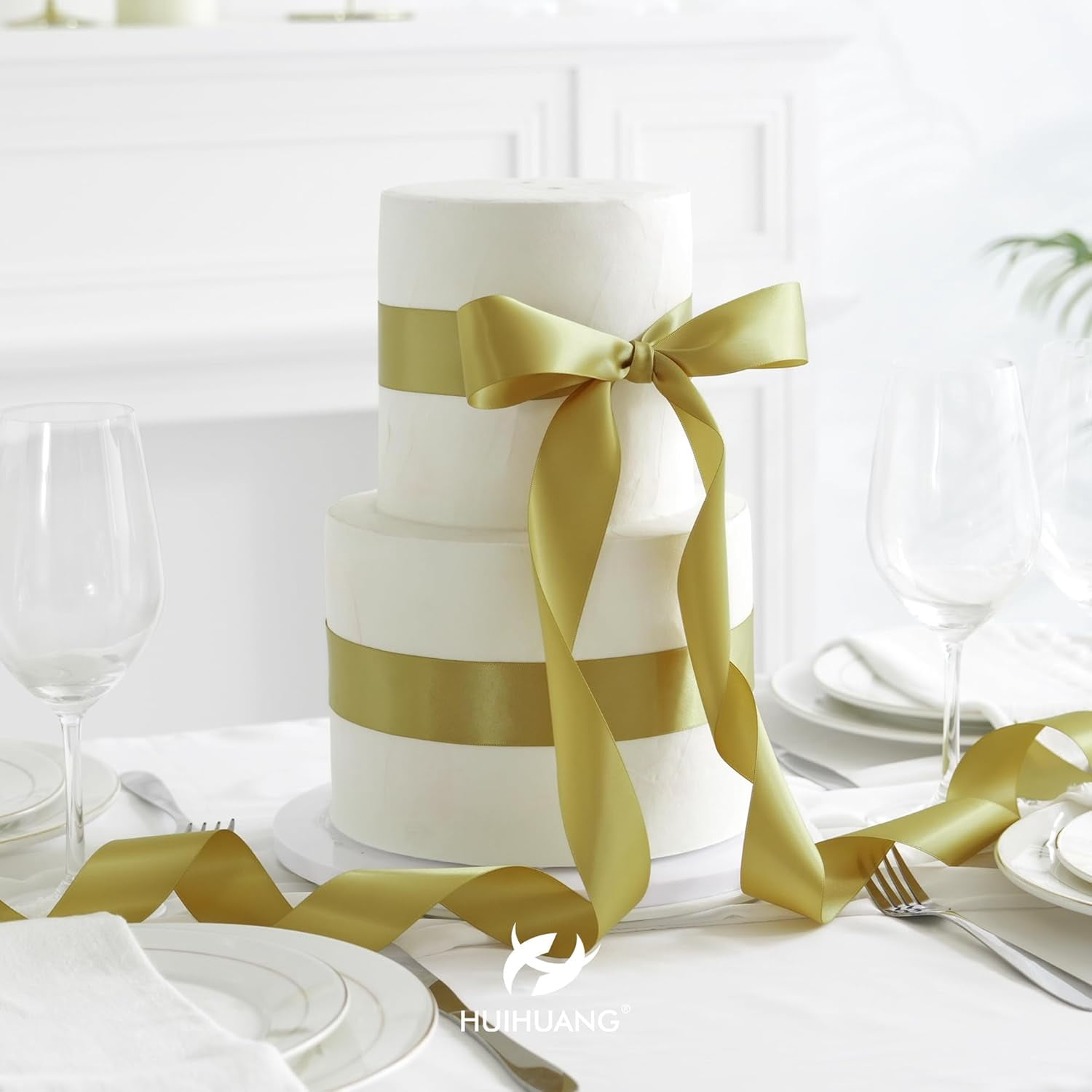 Gold Satin Ribbon 1-1/2 inch x 50 Yards Dijon Gold Double-Faced Satin Ribbon for Gift Wrapping, Bows, Flower Bouquet, Crafts, Bridal Shower Wedding Decor, Christmas Tree