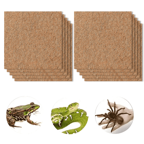 10 Pcs Reptile Carpet, 12X12 inch Natural Coconut Fiber Liner Mat Flooring Accessories for Reptile Tank - Bearded Dragon Tortoise Lizard Turtle Snake Leopard Gecko Substrate Bedding Garden Decoration