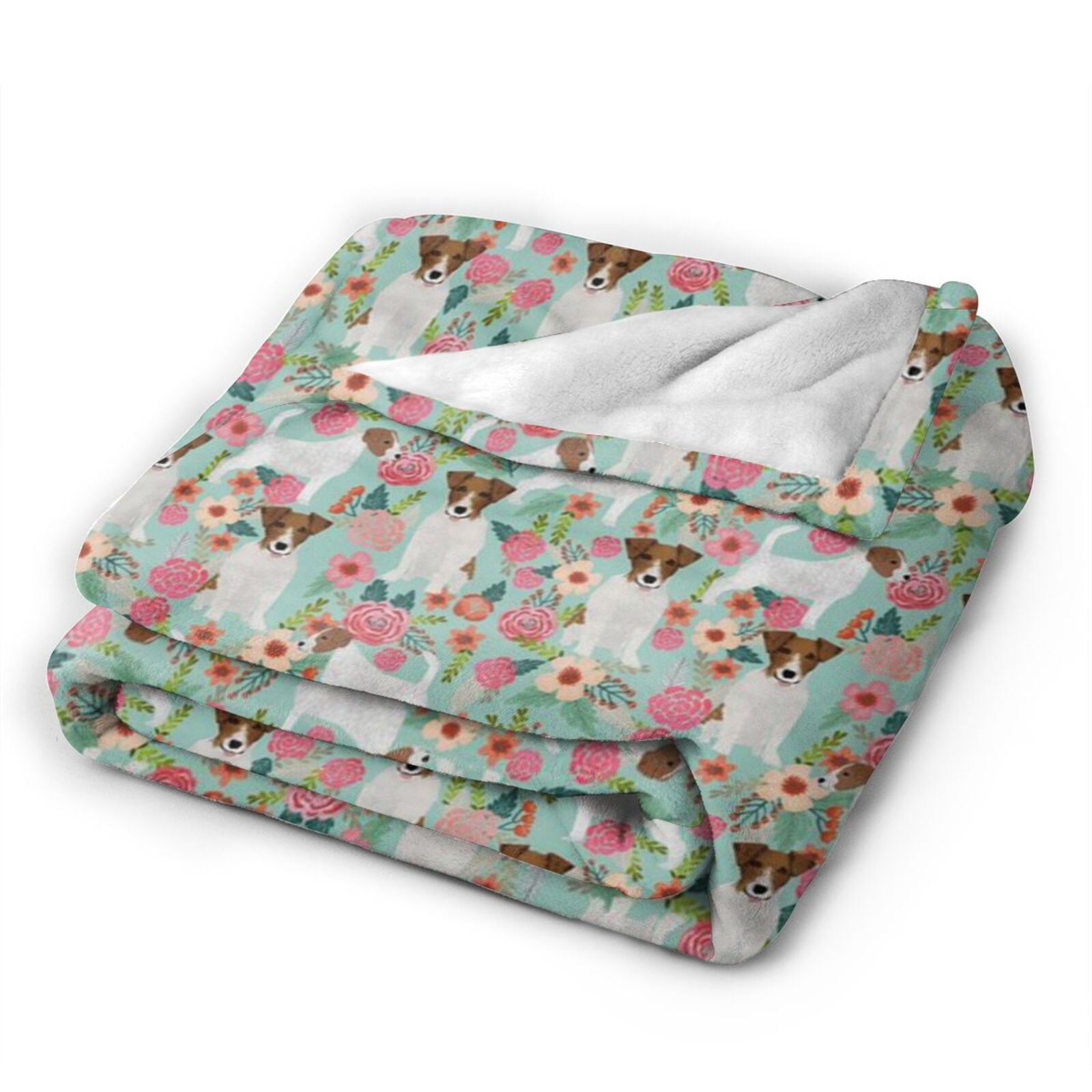 Wijzvio Jack Russell Terrier Dogs Rose Flower Floral Throw Blanket Soft Fuzzy Fleece Blanket For Couch Bed Living Room Decoration 50"X40"