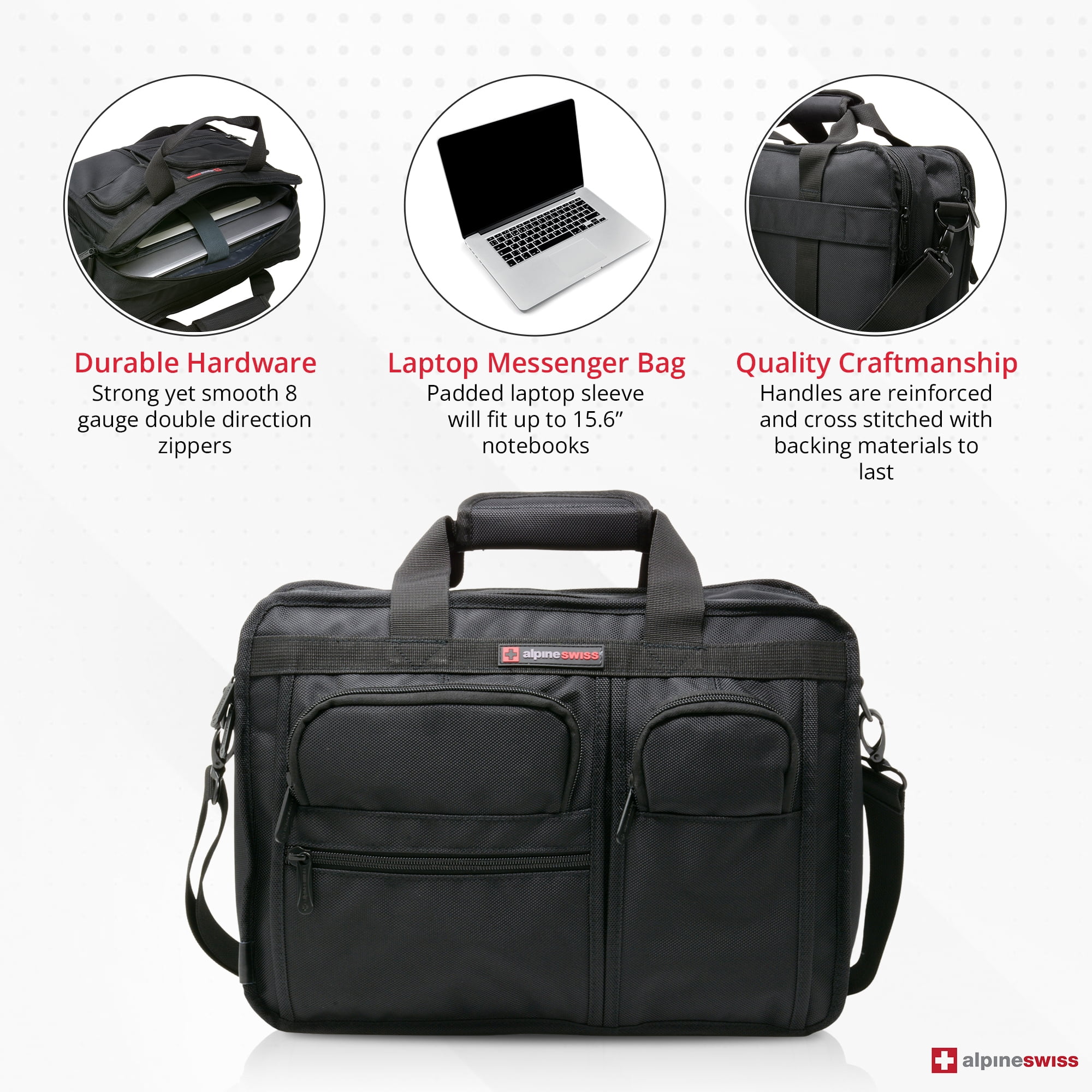 Alpine Swiss Conrad Messenger Bag 15.6 Inch Laptop Briefcase with Tablet Sleeve