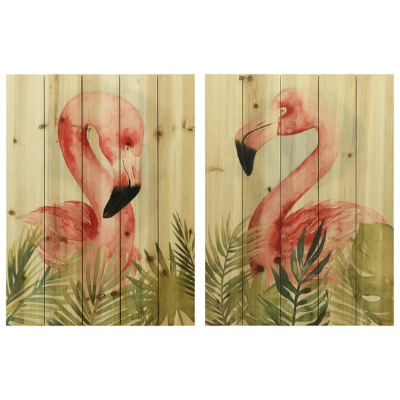 Empire Art Direct Watercolor Flamingo Composition I & II Print on Solid Wood Wall Art, 24" x 18" each, Ready to Hang