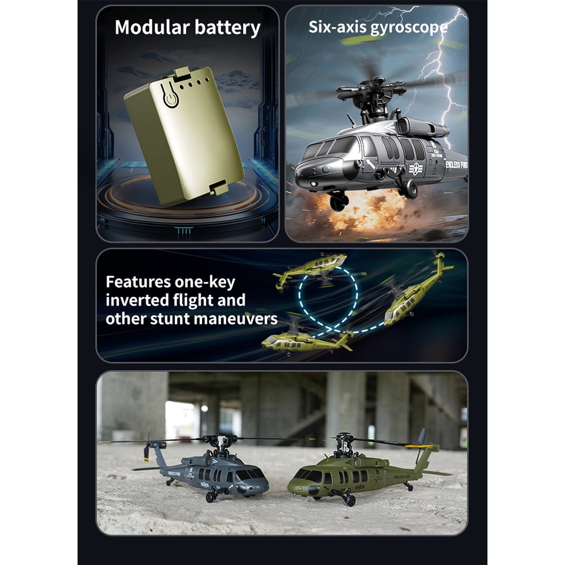 RC Helicopter, UH-60 2.4G 5CH Flybarless Brushless Scale RC Aircraft with Altitude Hold, Optical Flow Positioning & One-Key Inverted Flight for Indoor and Outdoor Play, Gift for Adult (RTF)