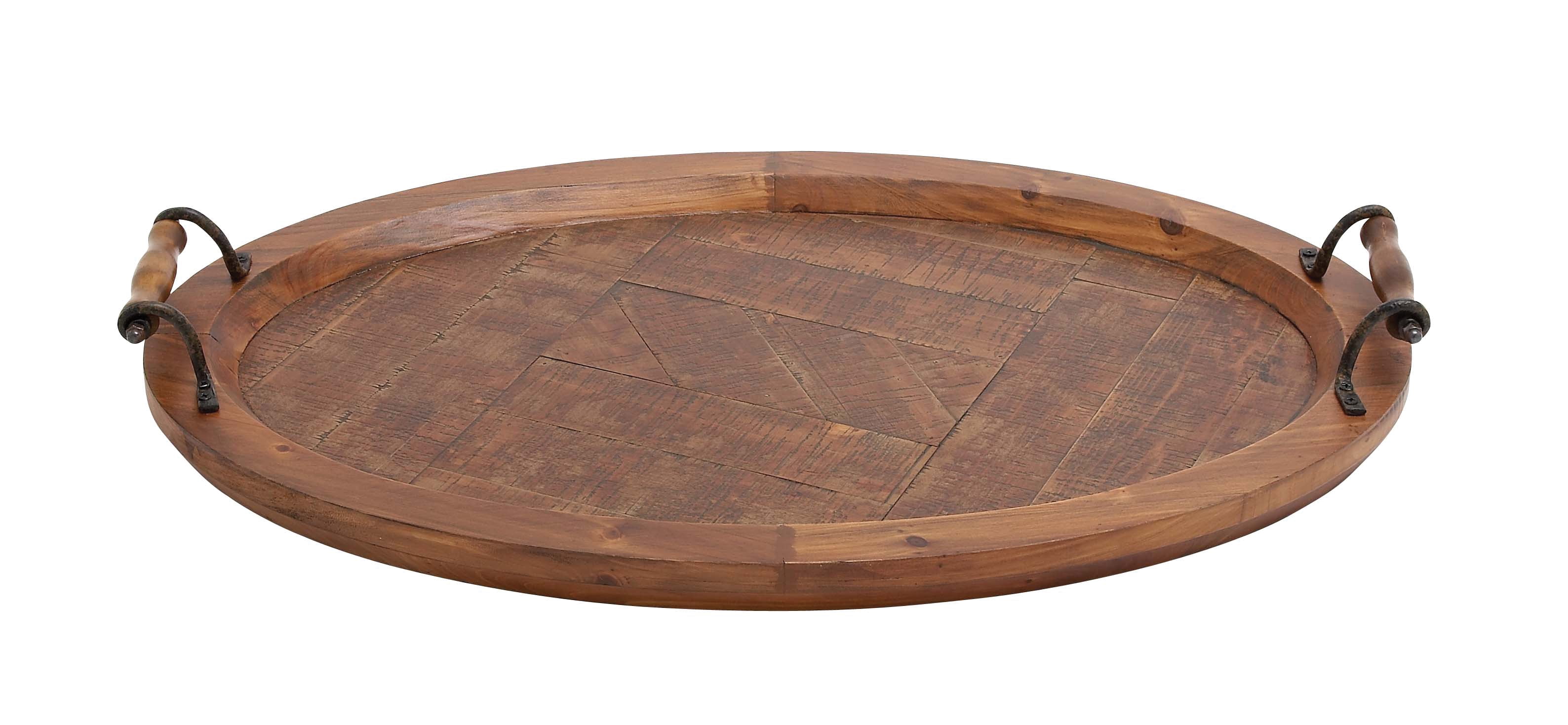 Decmode Oval Parquet Wood Tray with Handles, 29" x 19"