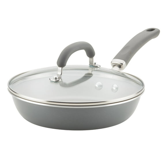 Rachael Ray 9.5" Create Delicious Aluminum Nonstick Covered Deep Frying Pan, Gray Shimmer