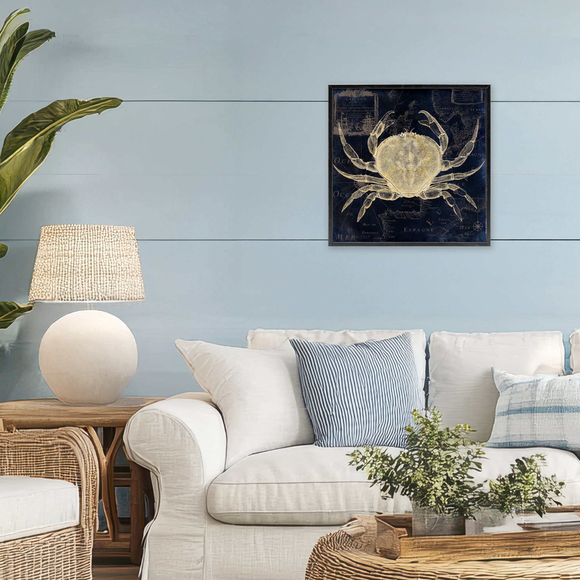 Crab Contour over Map Black Framed Giclee Art, design by Sasha