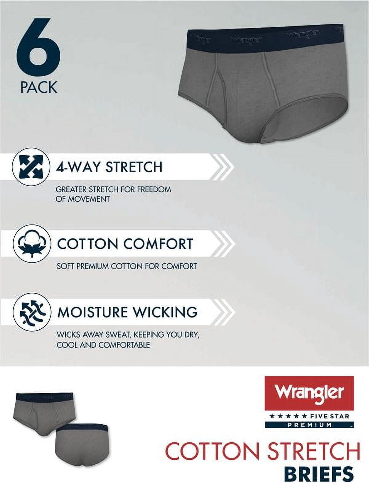 Wrangler Men's Cotton Stretch 6" Boxer Brief Men's Underwear, Large, Black/Dark Olive/Charcoal, 6-Pack