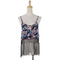 thumbnail image 2 of S/M Fit Black Long Hanging Woven Fringe Trim Floral Print Crop Top, 2 of 4