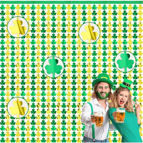 1Pack St. Patrick's Day Shamrock Tinsel Foil Fringe Curtains Green Orange Shamrock Tinsel Curtains for St. Patricks Day Irish Party Backdrop Decorations Photo Booth Backdrops (3.2 x 6.6 ft)
