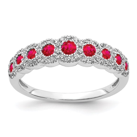 14K White Gold Plated Diamond and Ruby Polished Ring Size 7