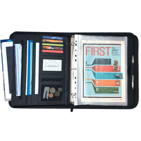 Additional Zippered Pockets - MSP Professional Portfolio Briefcase with Binder Sleeve Pockets, Smart Handle with Metal Hinges, Zipper (045-Black)