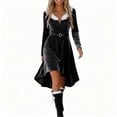 thumbnail image 3 of Feancey Womens Velvet Party Dresses Faux Fur Trim V Neck Long Sleeve Christmas Dress High Low Swing A-Line Midi Dresses Dressy Elegant Cocktail Dress Black L, 3 of 7