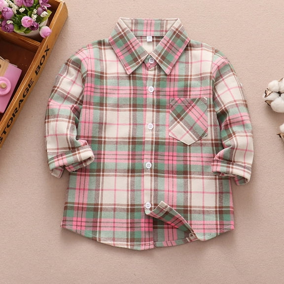 XIMIN Girl & Boy Button Down Shirt Jacket Kid Flannel Shirt Toddler Plaid Shirt Western Shirts Long Sleeve Shirt with Pocket Fall Shirt Coat Outwear