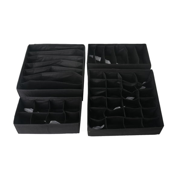 VBXOAE Closet Underwear Organizer Set of 4,Foldable Drawer Dividers for Bras,Socks,Ties Handkerchiefs,Light Gray,Non-Woven Fabric,Space-Saving,Multiple Cell Sizes Included,Black