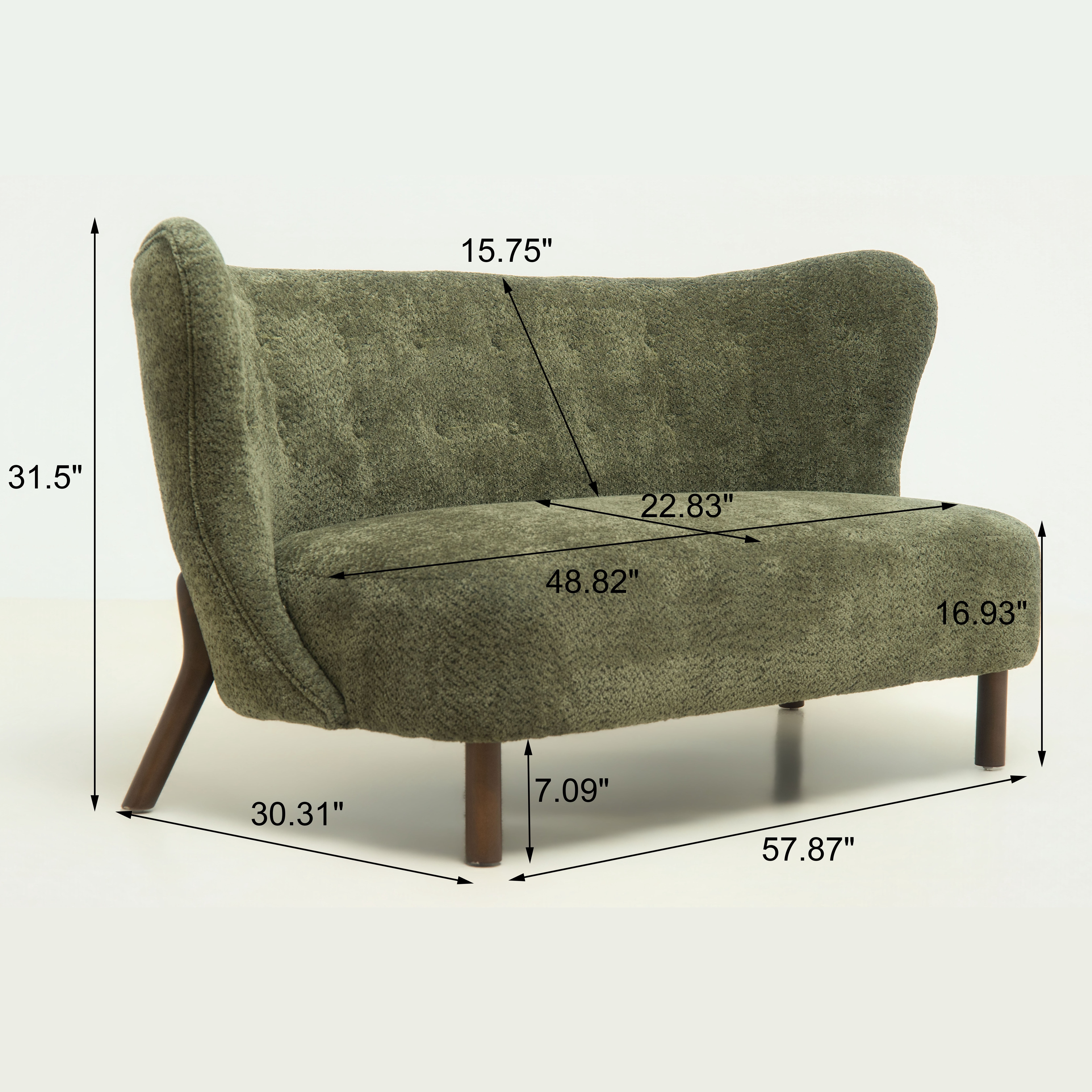 Aukfa 57.87" Armless Chenille Loveseat Chair, Upholstered Settee Bench with Backrest for Dining Room, Living Room & Bedroom,Sage Green