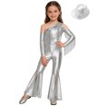 thumbnail image 2 of YiZYiF Girls Metallic Shiny Disco Hippie Jazz Dance Outfits Sequin Tassel Flare Jumpsuit with Hat Set Silver 14, 2 of 7