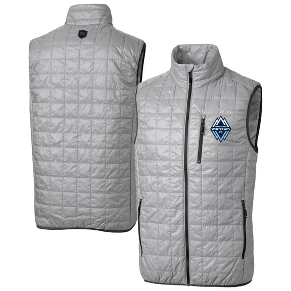 Men's-Cutter & Buck  Gray Vancouver Whitecaps FC Rainier PrimaLoft Eco Insulated Full Zip Puffer Vest