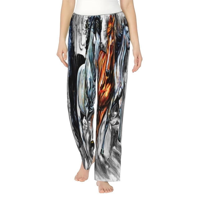 Balery Four Running Horses Pantalones de pijama para mujer, pijamas ultraligeros, pantalones de estar por casa-Large