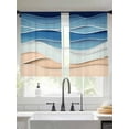 thumbnail image 2 of Light Blue Ripple Sheer Curtains 45 Inch Long 2 Panels, Light Blue Gradient Abstract Line Light Filtering Rod Pocket Semi Sheer Curtains, Sheer Voile Drapes for Living Room Bedroom, 52"x45", 2 of 5