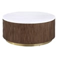 thumbnail image 1 of Coaster Jason Table Basse Ronde à Plateau en Marbre Blanc avec Base Tambour, Brun Miel, 1 of 6