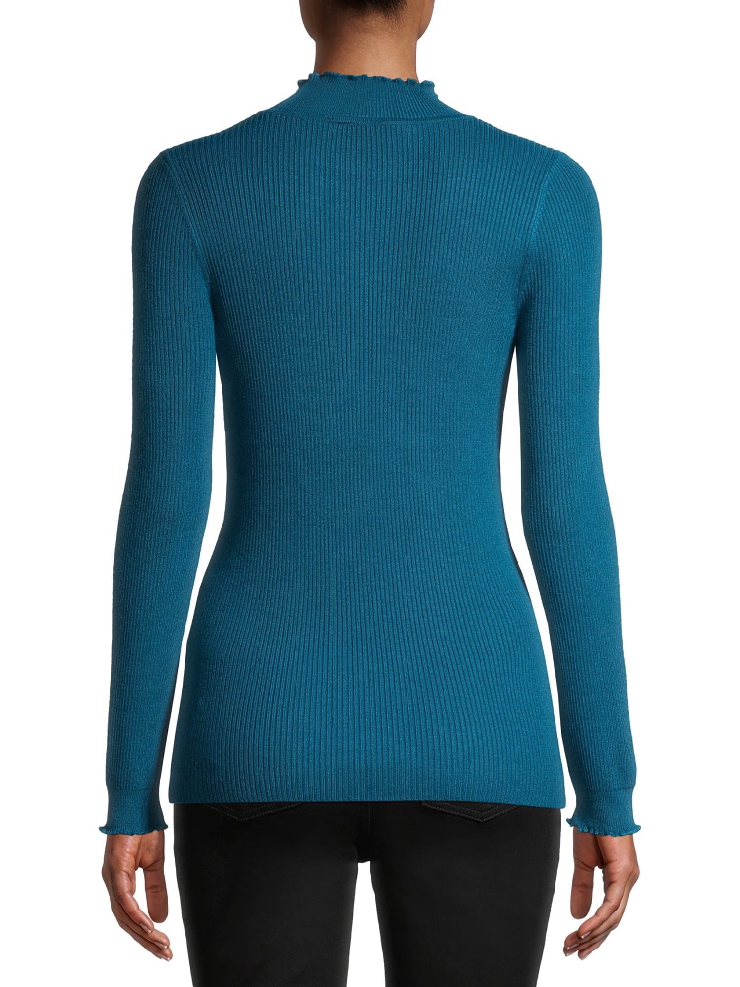 Time and Tru Women's Ribbed Lettuce-Edge Turtleneck