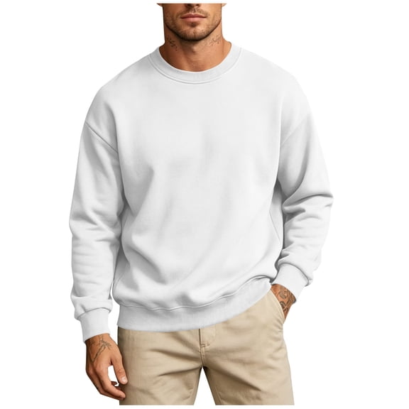 SAWOBUUN Mens Fleece Lined Sweatshirt Crewneck Long Sleeve Warm Soft Pullover Top Classic Fit Casual Basic Shirts