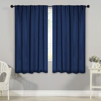 BNM Solid Blackout Back Tab Curtains, Set of 2, 52" x 63", Navy Blue
