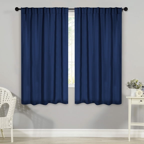 BNM Solid Blackout Back Tab Curtains, Set of 2, 52" x 63", Navy Blue