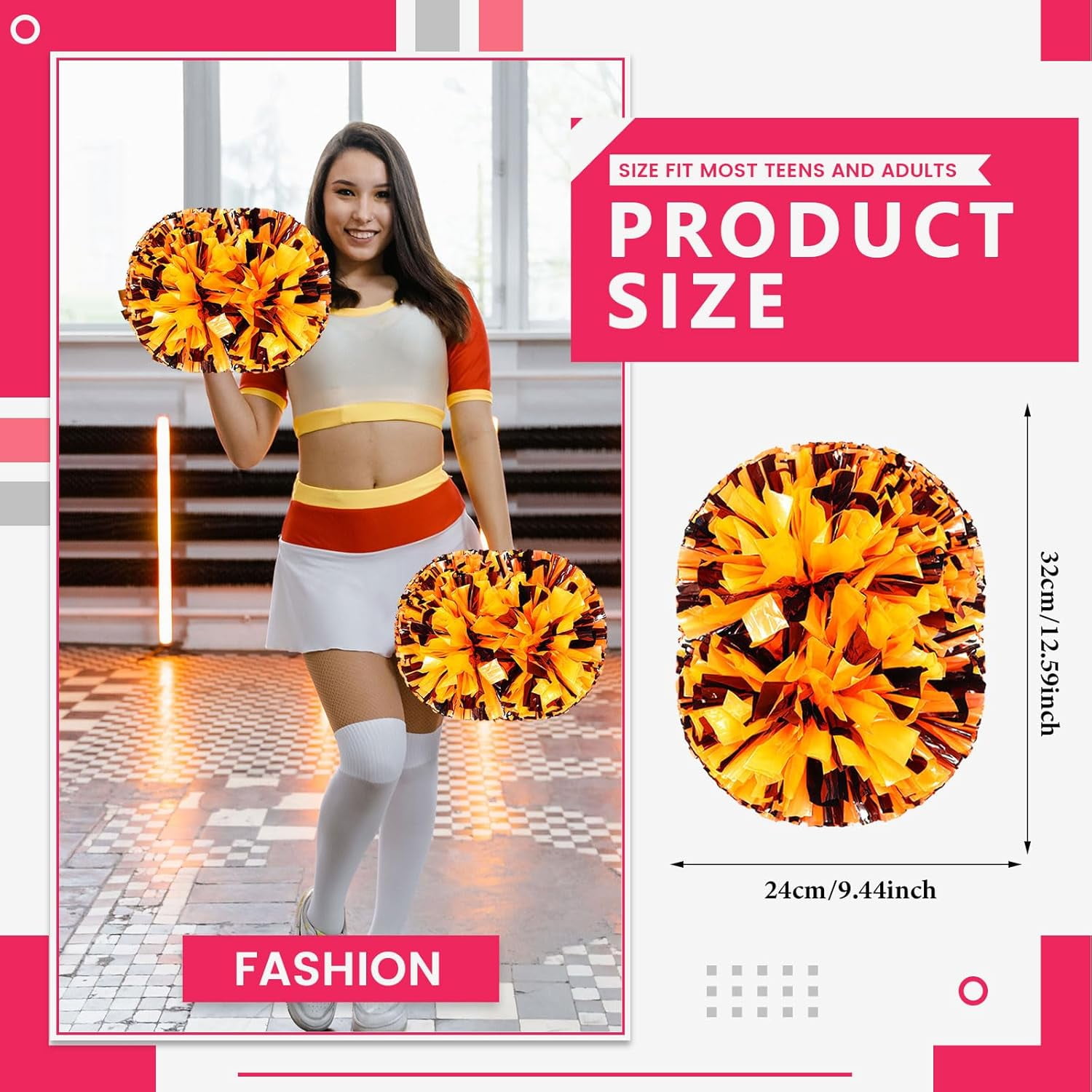 8 PCS Metallic Cheerleading Pom Pom for Team Spirit Sports Dance Cheering Kids Adults
