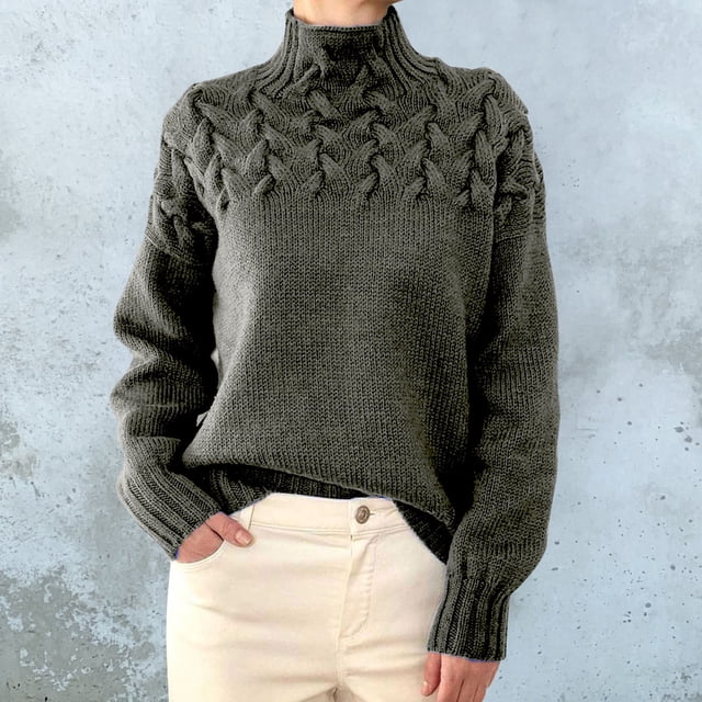 IMENGL Chandail à Col Roulé design Col Bénitier, Gris m, Taille m-2TG