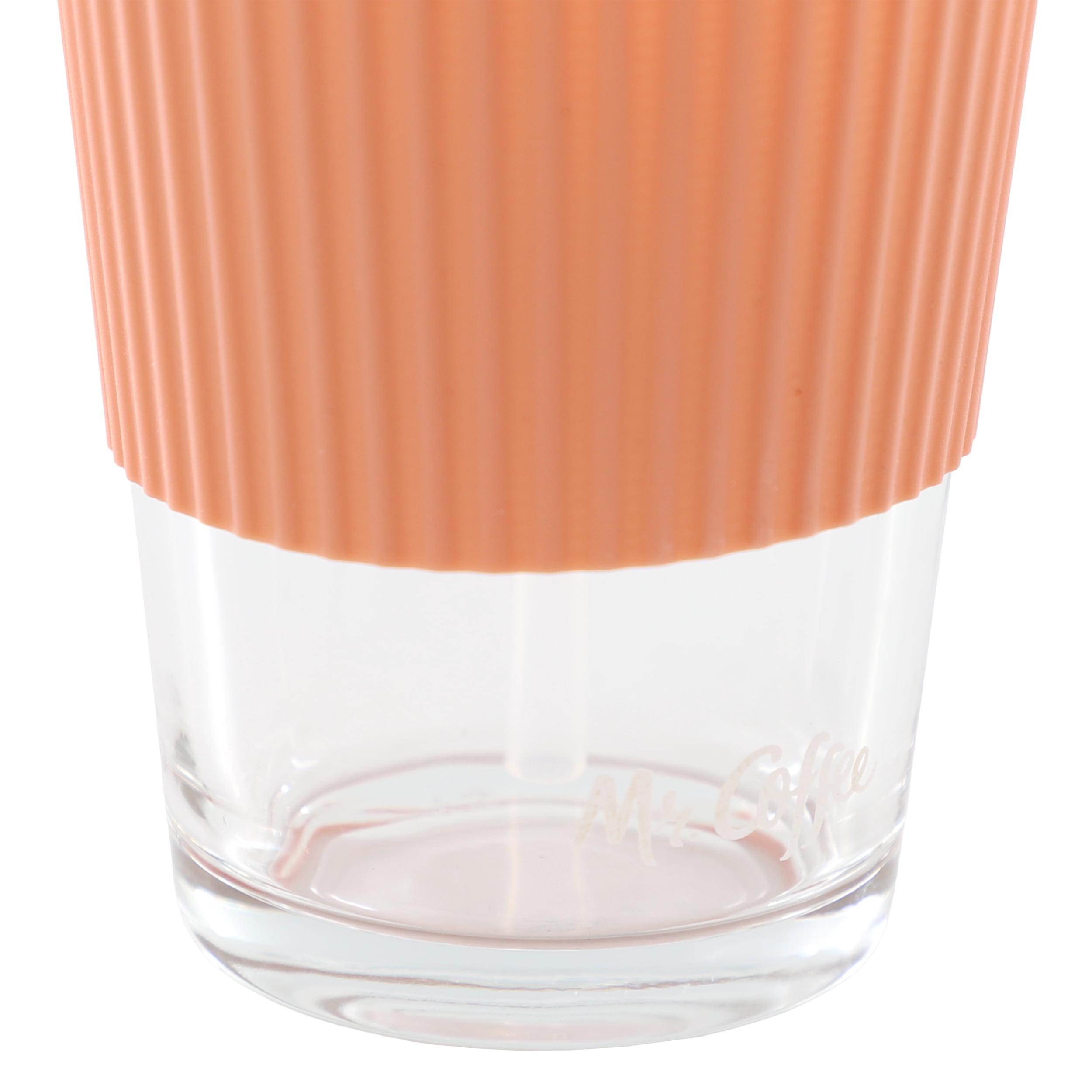 Mr. Coffee Sip Savvy 4 Piece 15 Ounce Silicone Sleeve Glass Cup Set w/ Lid and Straw in Pink