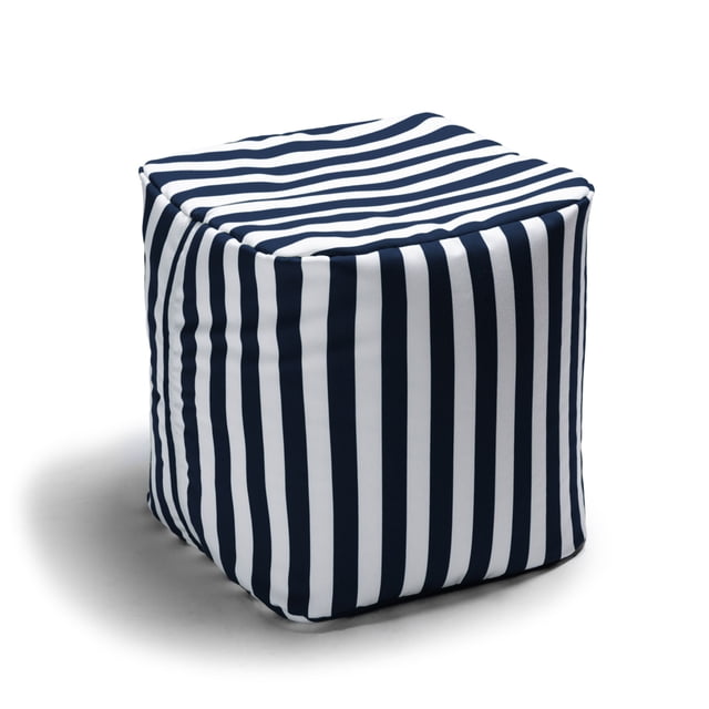 Jaxx Luckyie Pouf Ottoman de Patio Extérieur, Rayé Marine