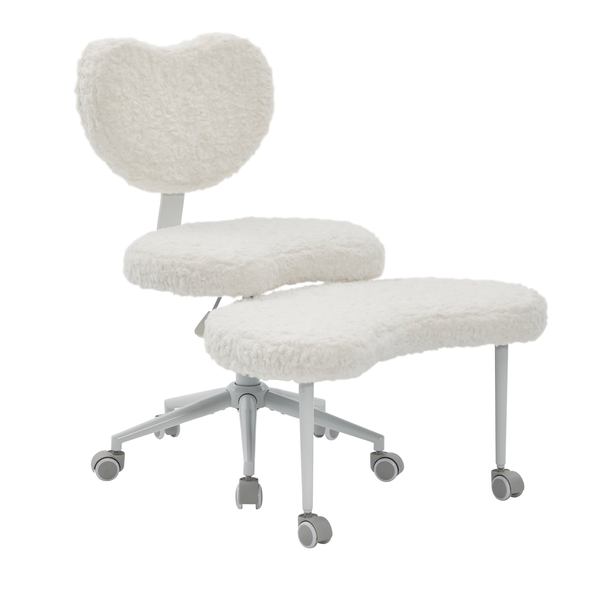 Artificial Rabbit Hair Meditation Chair Plus, Cross Legged Chair with Wheels, ADHD Chair, Criss Cross Desk Chair with Lumbar Support and Adjustable Stool, for Fidgety Sitters, Beige