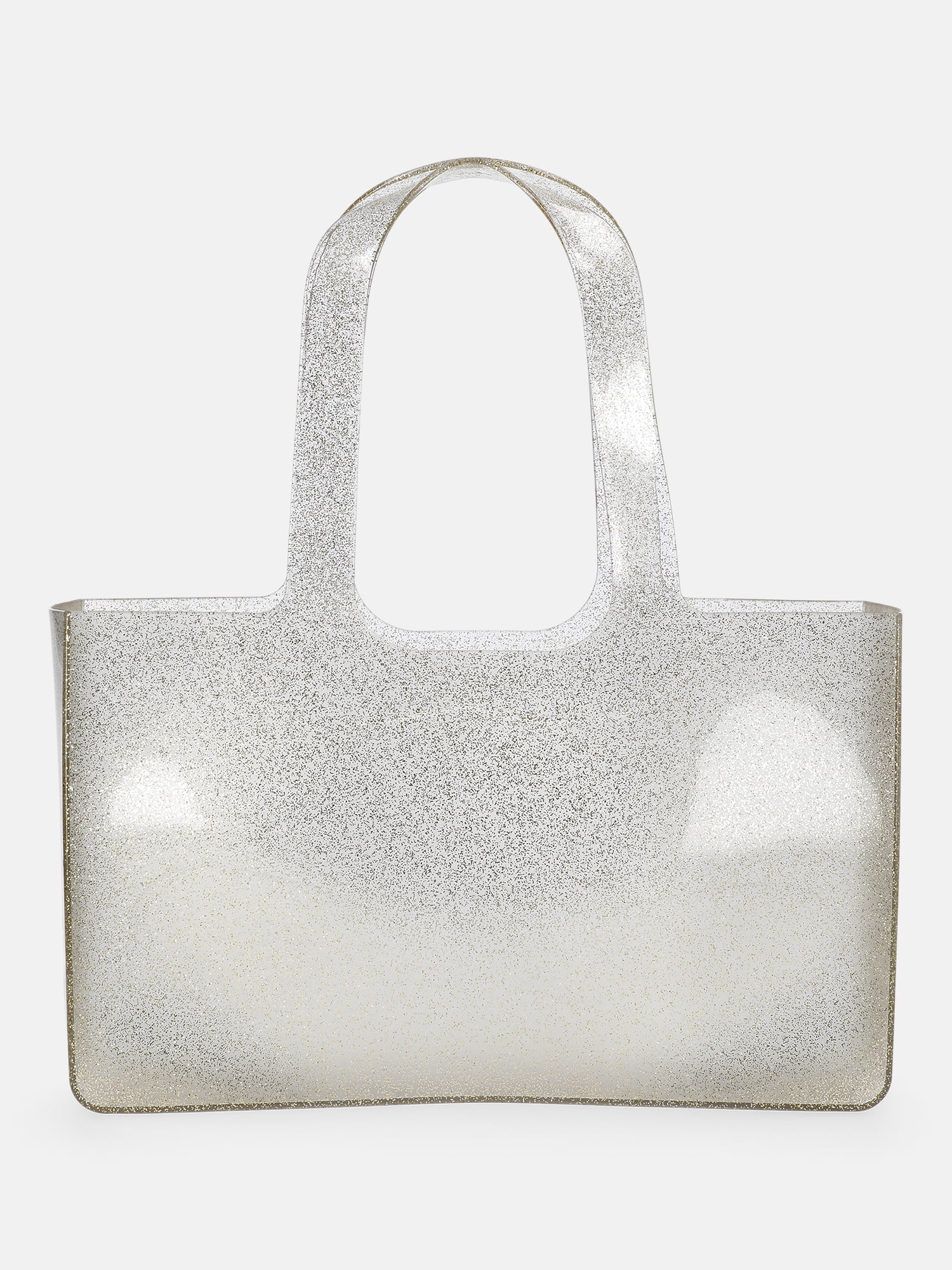 No Boundaries Women's Jelly Tote Bag, Clear with Gold Glitter