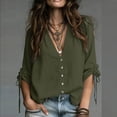 thumbnail image 2 of Horkkom Button Down Shirts for Women Long Sleeve V Neck Linen Shirts Trendy Solid Color Loose Casual Tops L, 2 of 7