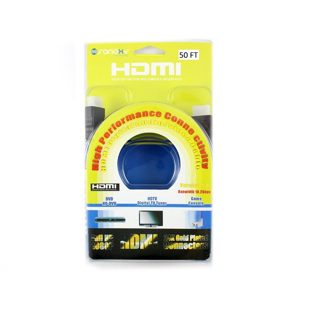 Sanoxy 50ft Premium High Performance HDMI Cable 50ft HDMI to HDMI  Gold Plated for 4K TV, PS3/PS4 and Xbox 50ft